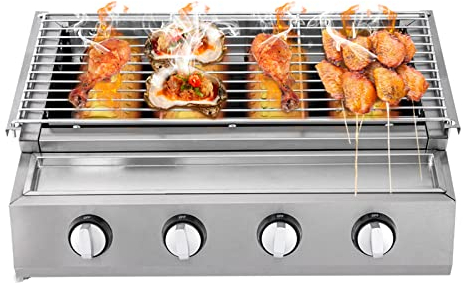 LENDISIY Barbacoa de gas, 4 quemadores de gas, barbacoa de acero inoxidable, asador de propano de mesa, mesa, barbacoa, propano