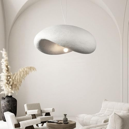 Kreative Pendelleuchte E27 Weißer Wabi-Sabi Japanische Hängeleuchte Moderne Esstisch Pendellampe Innenbeleuchtung Höhenverstellbar Hängelampe Heimdekoration Esszimmer Schlafzimmer Kronleuchter(60cm)