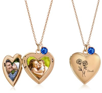 kaululu Personalisierte Foto Medaillon Halskette für Frauen Kette Damen mit Geburt Blume Namen Geburtsstein Anhänger Halskette für Mama Oma Schmuck Geschenke (Roségold)