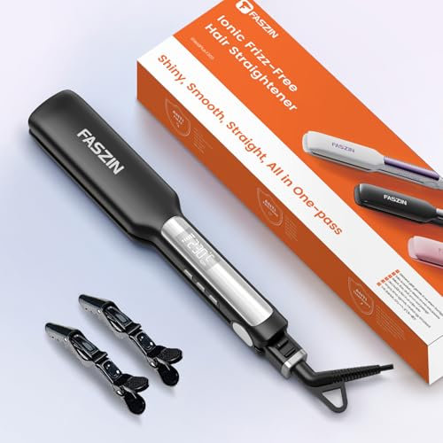 Faszin Professionelles Ionen Glätteisen – 42mm Titanplatten für weniger Haarbruch, 30s Schnelles Aufheizen, 11 Temperaturstufen von 130°C bis 230°C für glatte Styles - Schwarz