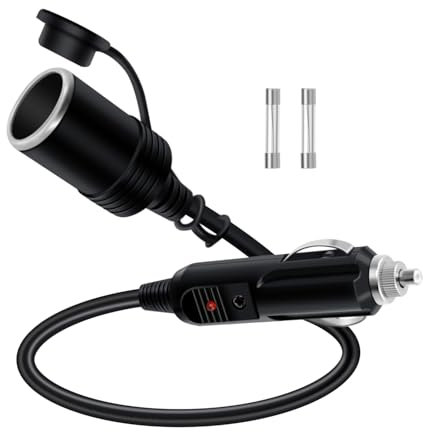 HuaLiSiJi Prolunga Cavo Accendisigari 12V 24V Prolunga Accendisigari Auto 6AWG 2x1.0mm² 15A Cavo Alimentazione Accendisigari con LED, per Auto, Camion, Camper (0.3m)