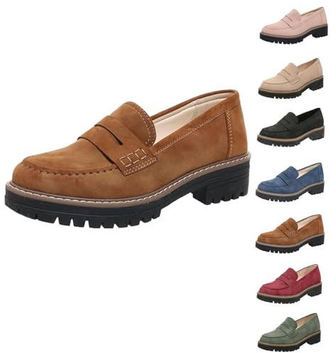 Mocasines con Plataforma, Mocasines Cómodos para Mujer, Mocasines con Plataforma para Mujer, Cómodos Y Sin Cordones, Moda Informal (marrón,38)
