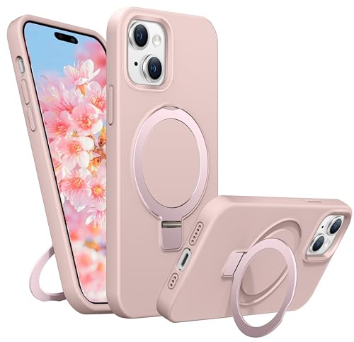 BENTIACC Magnet Silikon Hülle für iPhone 15 mit Ständer, Rosa | Militär-Stoßschutz Handyhülle, Weiches Kratzfestes Mikrofaserfutter, Ideal für Freisprech-Videoanrufe