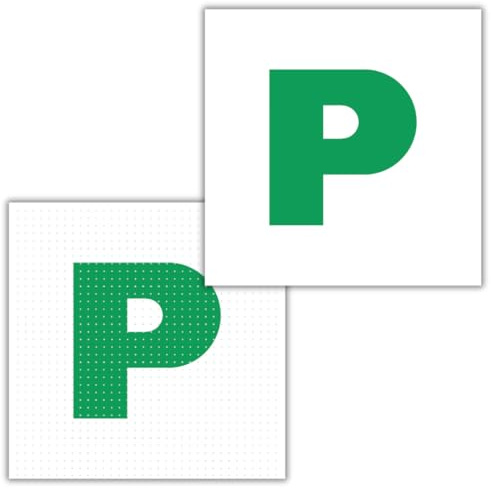P Plate Stickers for New Driver | Micro-Perforated Tech: See-Through Inside, Bold Outside | Includes Both Micro-Perforated & Solid Vinyl Stickers | 7x7 | C&J Goods (2 Pack)