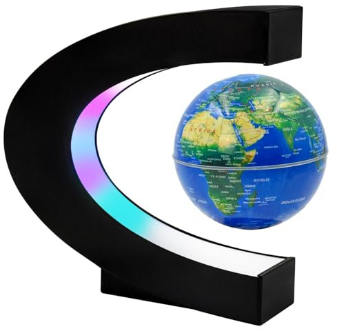 Surplex Globo mundial flotante luminoso con luces LED de 7 colores, globo giratorio automático en forma de C, mapa del mundo de levitación de campo magnético, decoración educativa para el hogar