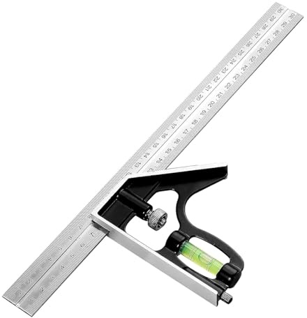 Kombinationswinkel, 300 mm, verstellbar, für Tischlerei, Edelstahl, Winkellineal mit Wasserwaage, multifunktionales Messwerkzeug, präzise, starke Ingenieure, Vierkantlineal, Set, 45/90 Grad