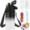 KETIEE Trinkflasche 2L 2 Liter Trinkflasche Wasserflasche 2 Liter mit Strohhalm & Verstellbarem Schultergurt & Früchtebehälter, BPA frei Auslaufsicher Sportflasche mit Zeitmarkierung, Schwarz Grau