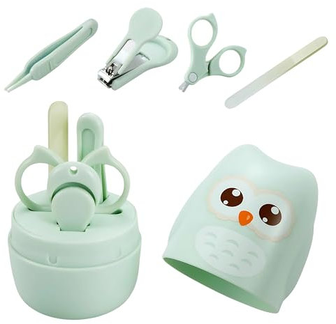 Rafmak Baby Nail Manicure Pedicure Grooming Care Kit (4 Pack)| Clippers Scissors File Tweezers | Newborn Infant Toddler Kids |Green|