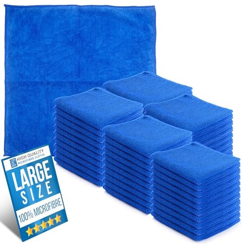 Microfiber Cleaning Cloth, Large Size 40x40cm, Super Absorbent Lint Free Microfibre Cloths Cleaning for Home, Kitchen, Surface, Mirrors, Bathrooms, Motorbike, Car (50, Blue)