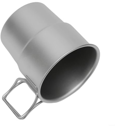 Tasse en titane de 300 ml avec couvercle empilable pour camping, thé, café, eau, vaisselle de voyage en plein air avec poignée pliable pour pique-nique, randonnée, trekking (sans couvercle)