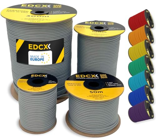 EdcX 4 mm Nylon Paracord 550 15 m (50 Fuß) – Typ III, 100% Nylonseil, 7-strängiges Seil, 4 mm Nylonseil in Volltonfarben (Dark Grey, 15 m)