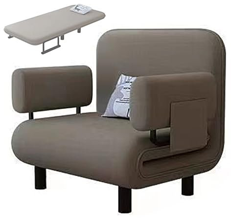 Schlafsessel Klappbar Gästebett mit Armlehnen und Kissen Klappsofa mit Schlaffunktion Baumwolle und Leinen Recamiere Chaiselongue für Wohnzimmer, Schlafzimmer(Gray,192 * 80 * 28cm)