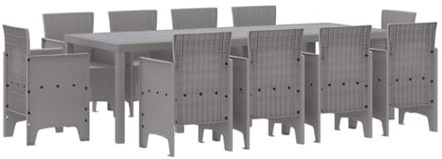 vidaXL 11-teiliges Garten-Esszimmer-Set in Hellgrau aus Poly-Rattan – große Tische und Stühle für Balkon, Terrasse und Garten, gemütliche Sitzecke für entspannende Stunden draußen