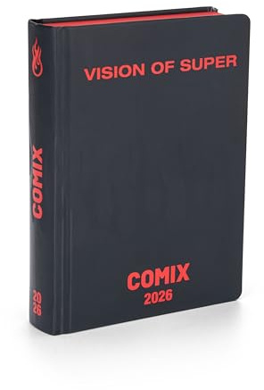 CENTURFIT Comix Tageskalender 2026 Limited Fashion Edition, Schülerkalender für Jungen und Mädchen, mit festem Einband, exklusiven Aufklebern, Innenseite 100% Comix, 12 x 16,5 cm, Schwarz und Rot