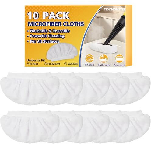 10 Pack Microfiber Cloths for Handheld Steam Cleaner, Universal Washable & Reusable Pads Compatible with Bissell Steam Shot, PurSteam, Wagner, Comforday, McCulloch