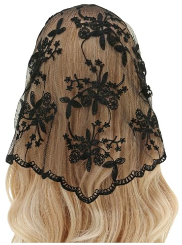Zeizafa Foulard triangle en dentelle brodée avec fleur - Bandeau en dentelle - Bandana élégant - 135 x 45 cm - Pour femme, Noir , 135x45cm/53.15x17.72