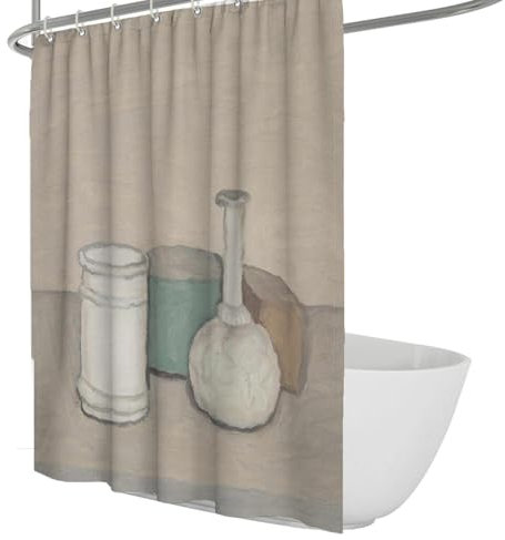 bodegón Pintura Tela Cortinas de Ducha minimalismo Italiano Botellas y frascos Cortina de baño Beige Claro duchas texturizadas de Hotel decoración W100xL180cm