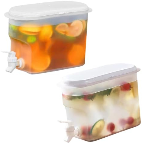 2 Stück Getränkespender Für Den Kühlschrank, 2,8L Kaltwasser Flasche Mit Zapfhahn, Wasserspender Für Kühlschrank Mit Auslaufsicherem Zapfen, Wasserbehälter Für Erfrischende Getränke Fruchttee