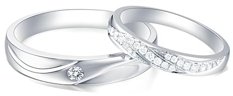 Calefee Hochzeit Ringe Paar, Verlobungsringe Platin Paarpreis mit Diamant, Trauringe Herren und Damen Größe 47 bis 70