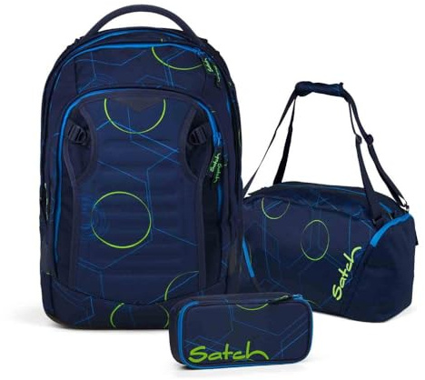 Satch Match Plus Schulrucksack Set 3tlg. inkl. Schlamperbox und Sporttasche (Blue Tech)