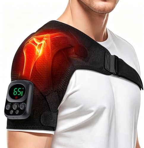 Schultermassage Gerät mit Wärme, Schulter Massagegerät, Schulterbandage Mit 6 Stufiger Wärme Und 3 Vibrationsfunktion, Massagegerät Nacken Schulter für Zuhause Büro Papa Mama,massager