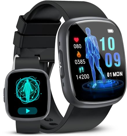 Smartwatch Herren Damen mit EKG/HRV/BMI/Harnsäure - 1.72 AMOLED Gesundheitsuhr mit 24H Blutdruck Schlaf-Monitor Fitnessuhr, Wasserdicht Schlafen Schrittzähler Telefonfunktion Fitnessuhr Android iOS