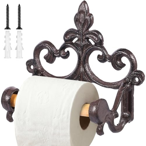 Kuanght Vintage Toilet Paper Roll Holder, Cast Iron Toilet Tissue Holders with Screws, Easy Installation Wall Mounted Paper Roll Organizer for Laundry Rooms, Bathroom, Homestays and Cafes(Style 1)