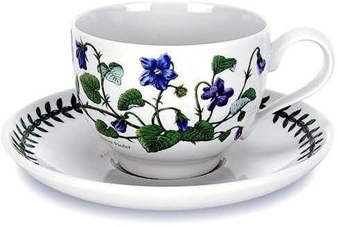 Portmeirion Botanical Garden Juego de 6 Tazas de té y platillos, Loza, Azul, Blanco, Definir, 12 Unidades