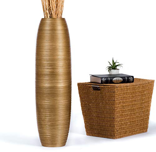 Leewadee Große Deko Bodenvase Für Dekozweige, Hohe Standvase Für Pampasgras, Design Holzvase, 90 cm, Gold