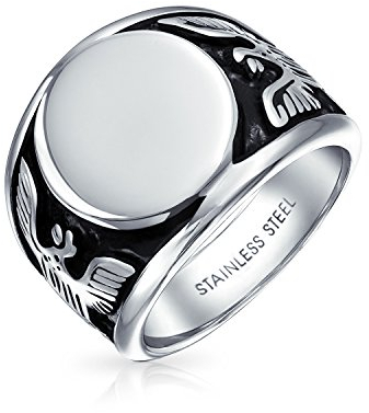 Bling Jewelry Personalisierter Großer Statement Patriotischer Usa Initialen Monogramm Ring Für Herren Mit Amerikanischem Weißkopfseeadler Signetring In Oxidiertem Silberton Aus Edelstahl