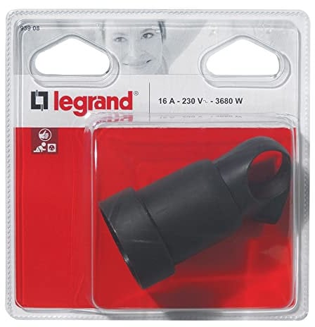 LEGRAND | Prolongateur 2P+T 16A Franco-Belge, Anneau Fixe Plastique Noir, Sortie Droite, Raccordement Avec Serre-Câble À Vis, Capacité Des Bornes 1,5mm²