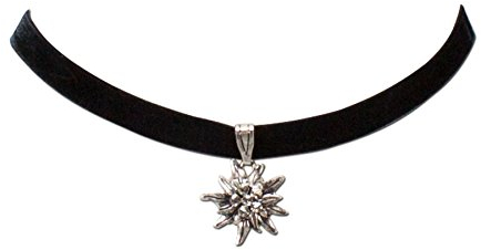 Trachtenkette Samt mit Strass-Edelweiß klein - Damen Samt-Kropfband enganliegend, Kropfkette elastisch, Dirndlkette schmal für Trachtenbluse und Lederhose, Dirndl-Schmuck fürs Oktoberfest (schwarz)