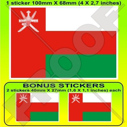 Oman omanischer Flagge Asien arabischen 10,2 cm (100 mm) Vinyl Bumper Aufkleber, Aufkleber X1 + 2 Bonus