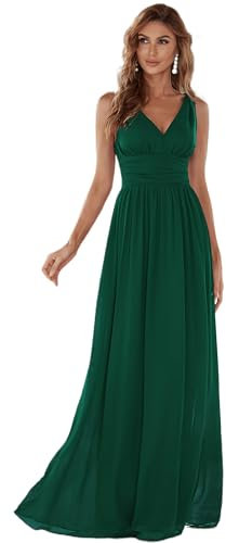 Ever-Pretty Robe de Soirée Longue Femme Décolleté en V en Mousseline de Soie Classique 48 Vert