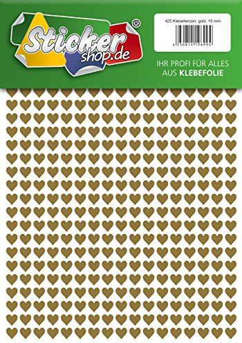 425 Klebeherzen, 10 mm, gold, aus PVC Folie, wetterfest, Herz Sticker Aufkleber
