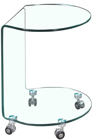 Meubletmoi - Mesa Auxiliar Redonda de Cristal - Mesa Auxiliar de Cristal Transparente sobre Ruedas - Ambiente Moderno - Ice