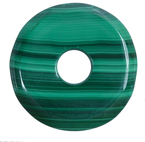 Lebensquelle Plus Edelstein Donut Ø 30 mm + Baumwollband + Edelsteinkarte | Naturstein Anhänger Halskette | Echte Heilsteinkette inkl. Band (Malachit)