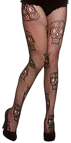 Wicked Costumes Adult Ladies Black Fishnet Skull Tights Halloween Fancy Dress Accessory