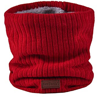 NovForth Winter Neck Warmer Fleece Lined Infinity Scarf Double-Layer Fleece Thicken Windproof and Dust Skiing Circle Lining Knit Infin for Mens Womens (Red02)