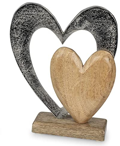 formano Deko Herz aus Alu Mango Holz zum Stellen Aufsteller 26 cm Tischdeko Dekoration