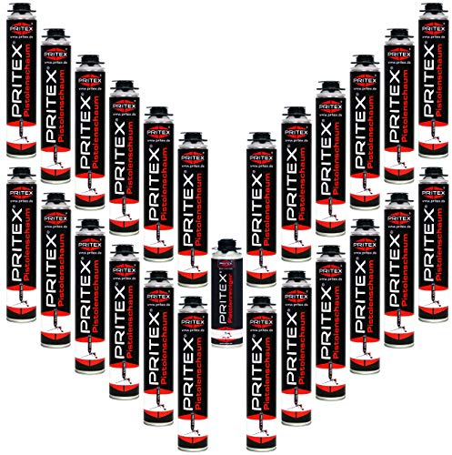 Bauschaum Set 24 x 750ml Pistolenschaum inkl. Pistolenreiniger 500ml PU Schaum Montageschaum Isolierschaum