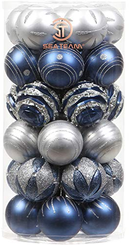 Sea Team 60mm/2.36 Delicate Contrast Color Theme Painting & Glittering Christmas Tree Pendants Decorative Hanging Christmas Baubles Balls Ornaments Set - 30 Pieces (Royal Blue)
