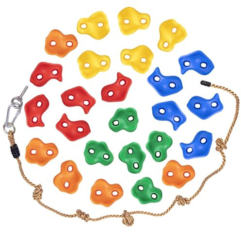 SEKKVY 25 Rock Climbing Holds Set with 9.8Ft Knotted Climbing Rope, Kids Climbing Rocks for Indoor Outdoor Play Set, Rock Wall Grips Kit with 2 Inch Mounting Hardware