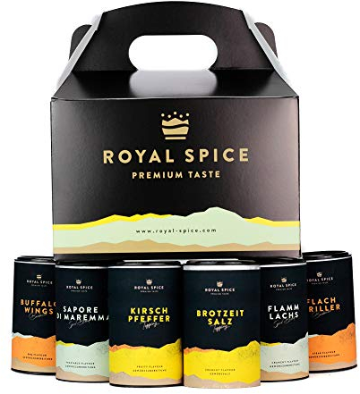 Royal Spice - Nice to Spice Box 630g - BBQ Gewürze Geschenkset/Probierset - Gewürze Set aus 6 einzigartige Gewürzmischungen & Trockenmarinaden/Rubs