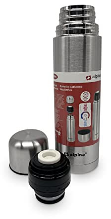 Alpina Termo de acero inoxidable con doble pared aislada al vacío con tapa superior de taza (750 ml)