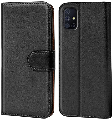 Verco Handyhülle für Samsung Galaxy M31s Hülle, Bookcase Tasche Flipcover für Samsung M31s Case [Kartenfächer/Aufstellfunktion], Schwarz