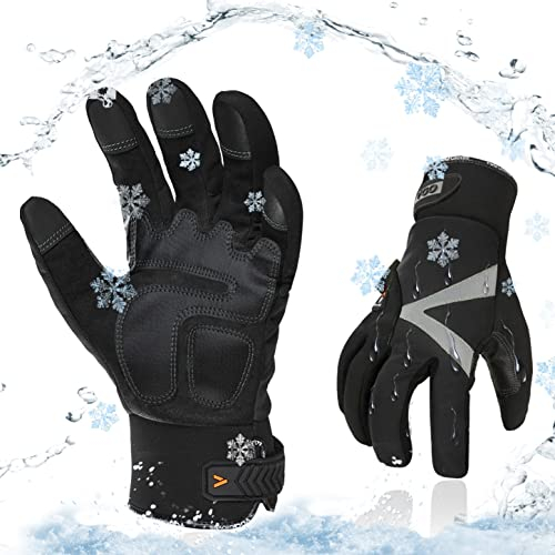 Vgo... Gants de travail hiver étanches, utilisation en chambre froide ou congélateur, doublure Thinsulate w/3M, écran tactile(SL8777FW,Noir,S,1paire)