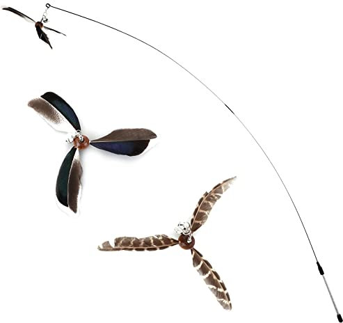Cobee Feather Propeller Wand Toy, Replacement Refill Feather Interactive Cat Chaser Toys, Kittens Wand Refills Attachments for Kitten Training Exerciser Accessories