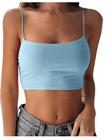 YEBIRAL Spaghetti Tops Damen Crop Top Unterhemd Ärmellose Sexy Spaghettiträger Tanktops Cropped Camisole Casual Weste Sommer Basic Top Bauchfrei Oberteil