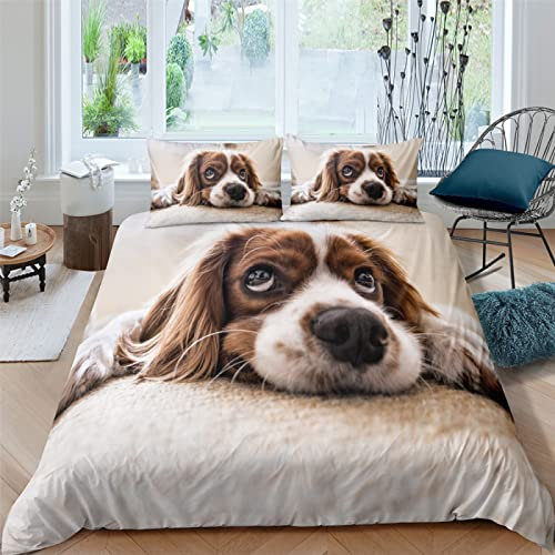 Bettwäsche 220x240 Brauner Hund Mit GroßEn Ohren Hypoallergener BettwäSche Aus Mikrofaser,BettwäSche-Set Mit ReißVerschluss Und 2 Kissenbezug 80x80, Wendbarer Mit Ab-Druck FüR Erwachsene Und Kinder